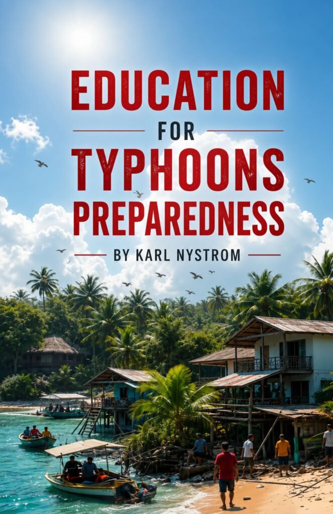 Education for Typhoon Preparedness book cover by Karl Nystrom about typhoon safety, disaster preparedness, and emergency planning.