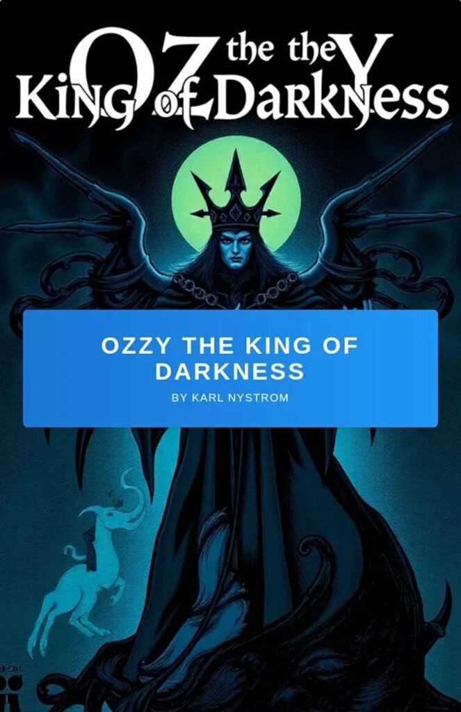 Ozzy the King of Darkness book cover by Karl Nystrom featuring a dark fantasy and mysterious adventure theme.