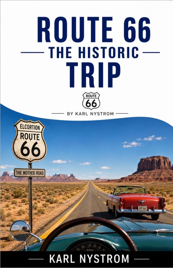 Route 66 The Historic Trip book cover by Karl Nystrom featuring the historic American highway and road trip adventure