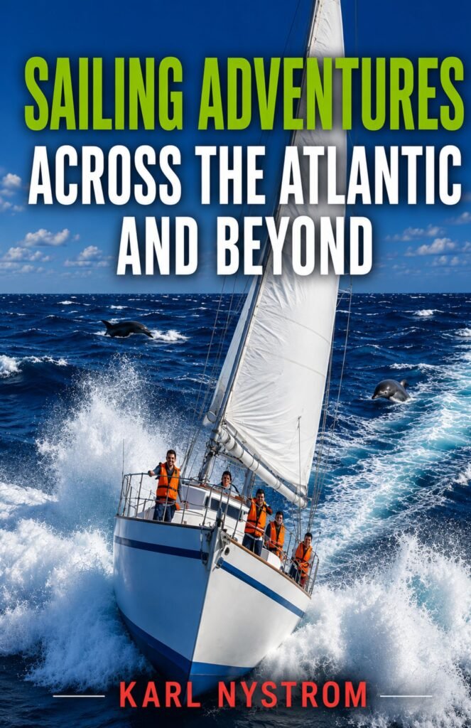Sailing Adventures Across The Atlantic and Beyond book cover by Karl Nystrom featuring a sailing ship at sea during an Atlantic Ocean adventure