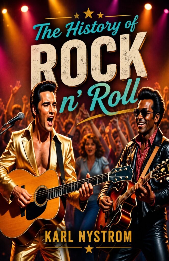 The History of Rock and Roll book cover by Karl Nystrom featuring iconic rock music themes and the evolution of rock and roll.