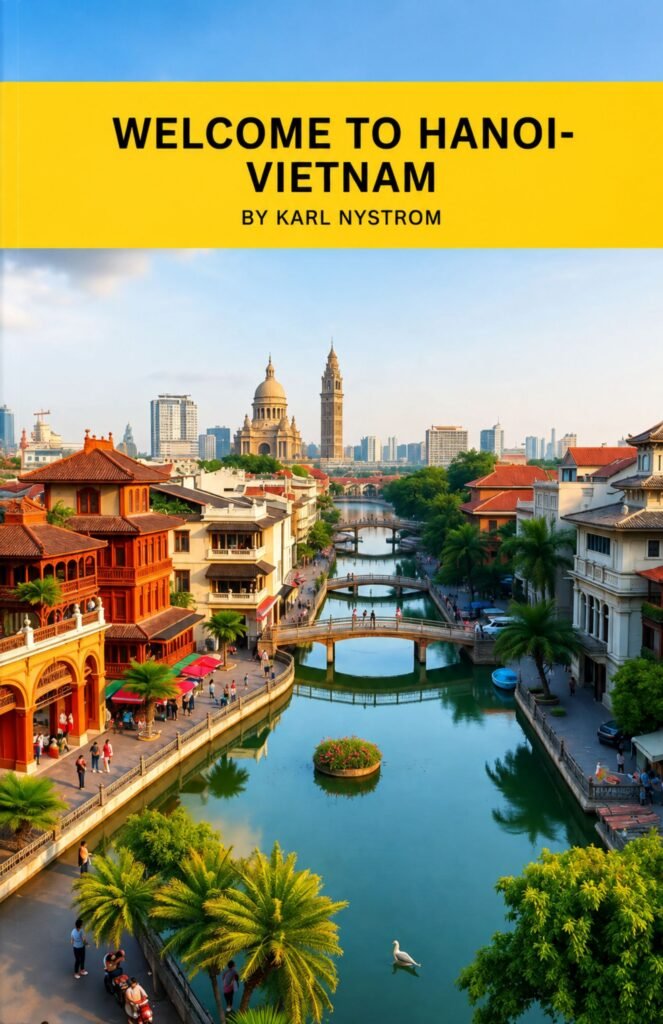 WELCOME TO HANOI – Vietnam book cover by Karl Nystrom featuring Hanoi city and a travel guide for visitors exploring Vietnam.